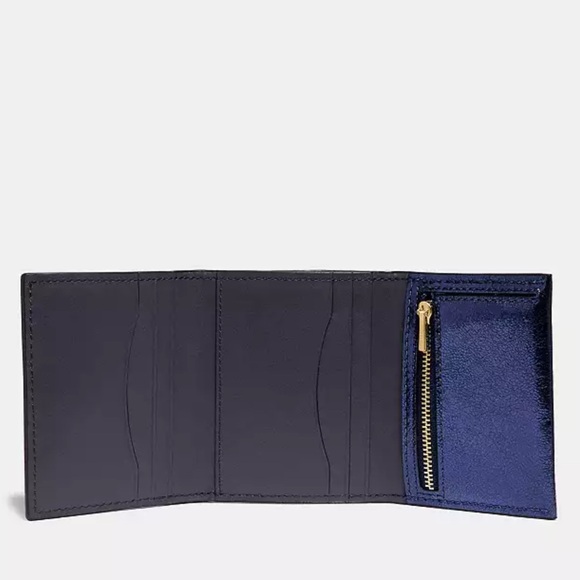 Coach Small Trifold Wallet Metallic Crinkle Leather - Picture 2 of 6